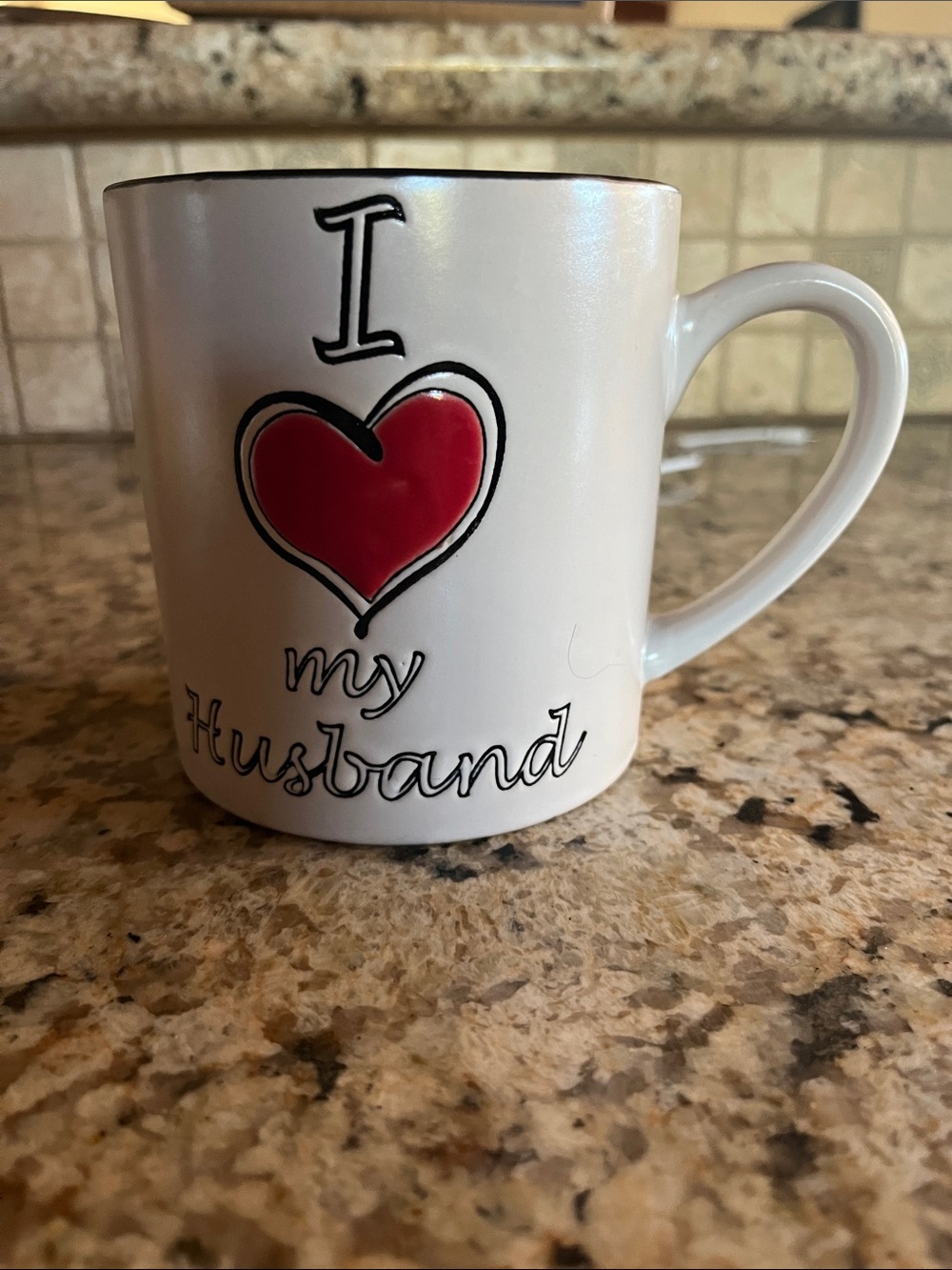 White Ceramic 'I Love My Husband' Mug with Red Heart Accent